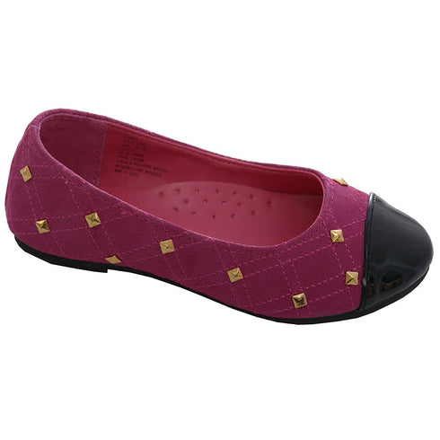 L'Amour Fuchsia Suede Patent Gold Stud Ballet Shoe Toddler Girl 7-10 - SophiasStyle.com